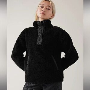 Athleta Winter Cozy Black Sherpa Quilted Snap Sweatshirt Size M